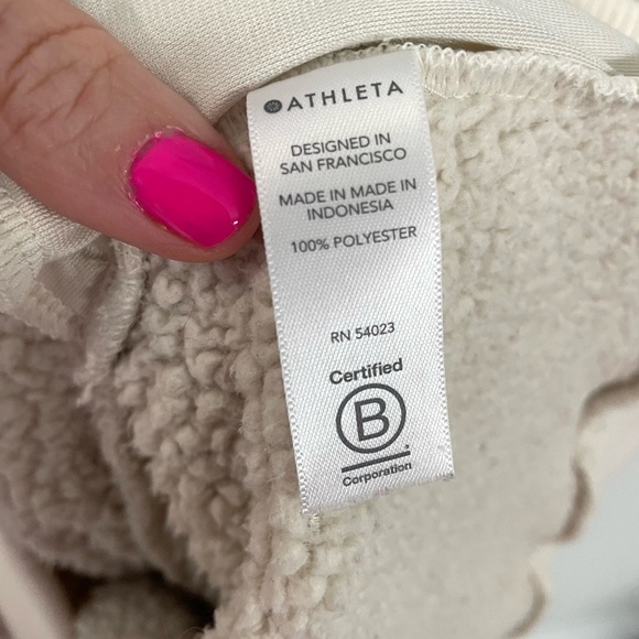 Athleta Talus Sherpa Half Zip Pullover Sweatshirt Teddy Fleece Jacket L Cream 15 - Picture 12 of 13